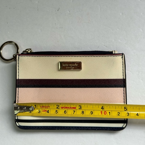 Kate Spade Laurel Way Bitsy Card Holder Zip Top w Keyring Blue Pink Stripe - Picture 9 of 10